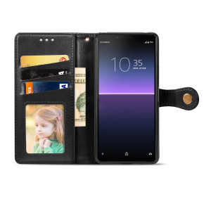 Луксозен кожен калъф тефтер стойка и клипс Flexi Retro Wallet за Sony Xperia 10 II черен